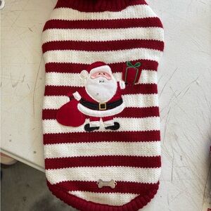 Red and White Striped Dog Sweater with Santa Design